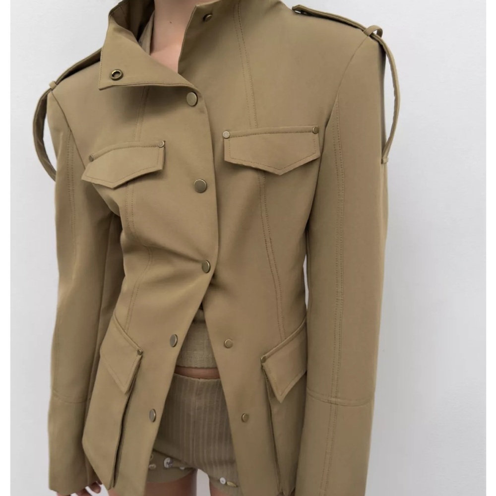 Zara Women's OLIVE GREEN Chic MILITARY Utility Jacket